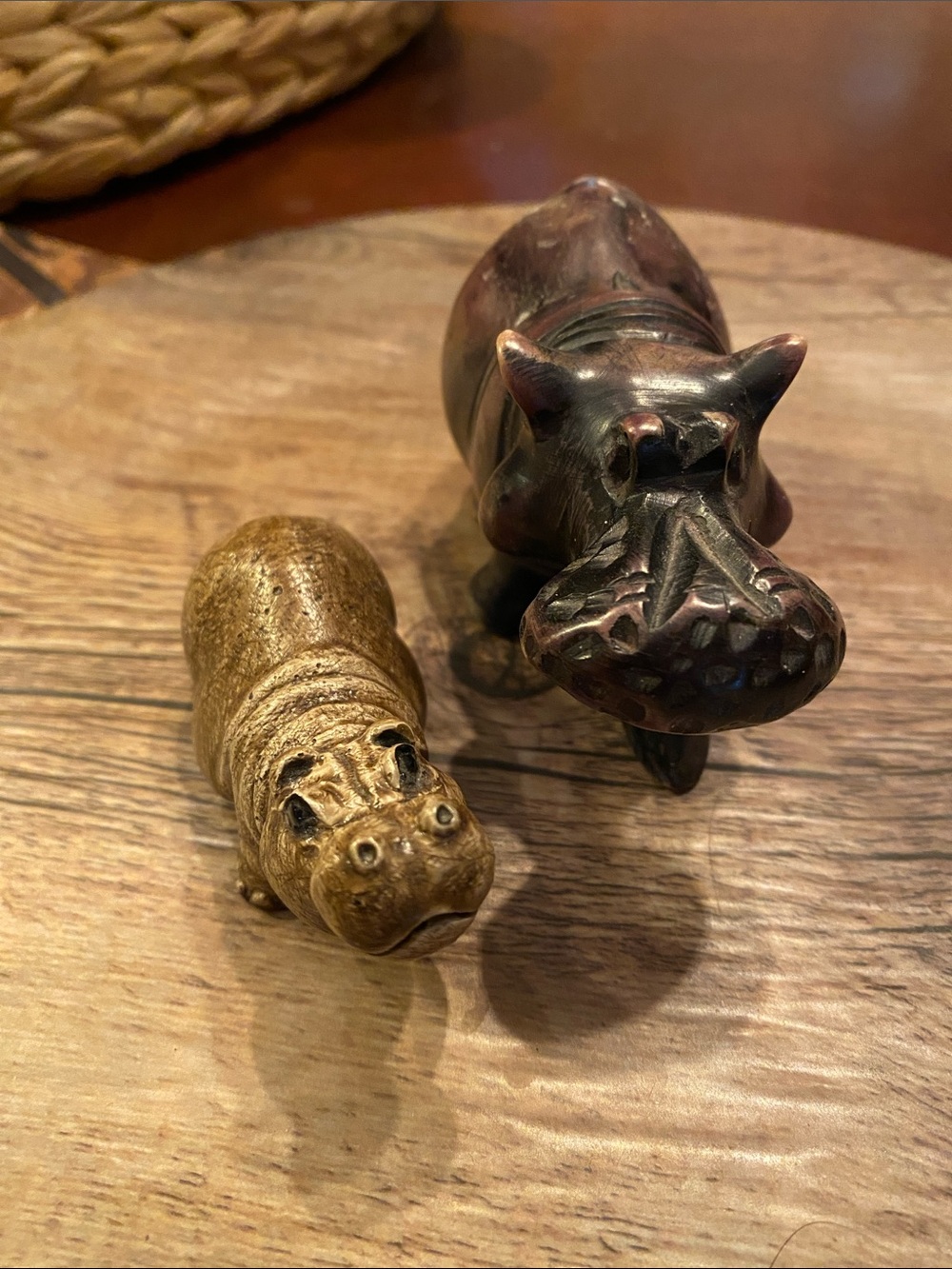 Set of 2 Hippo Figurines - Bronze and Gold Tones